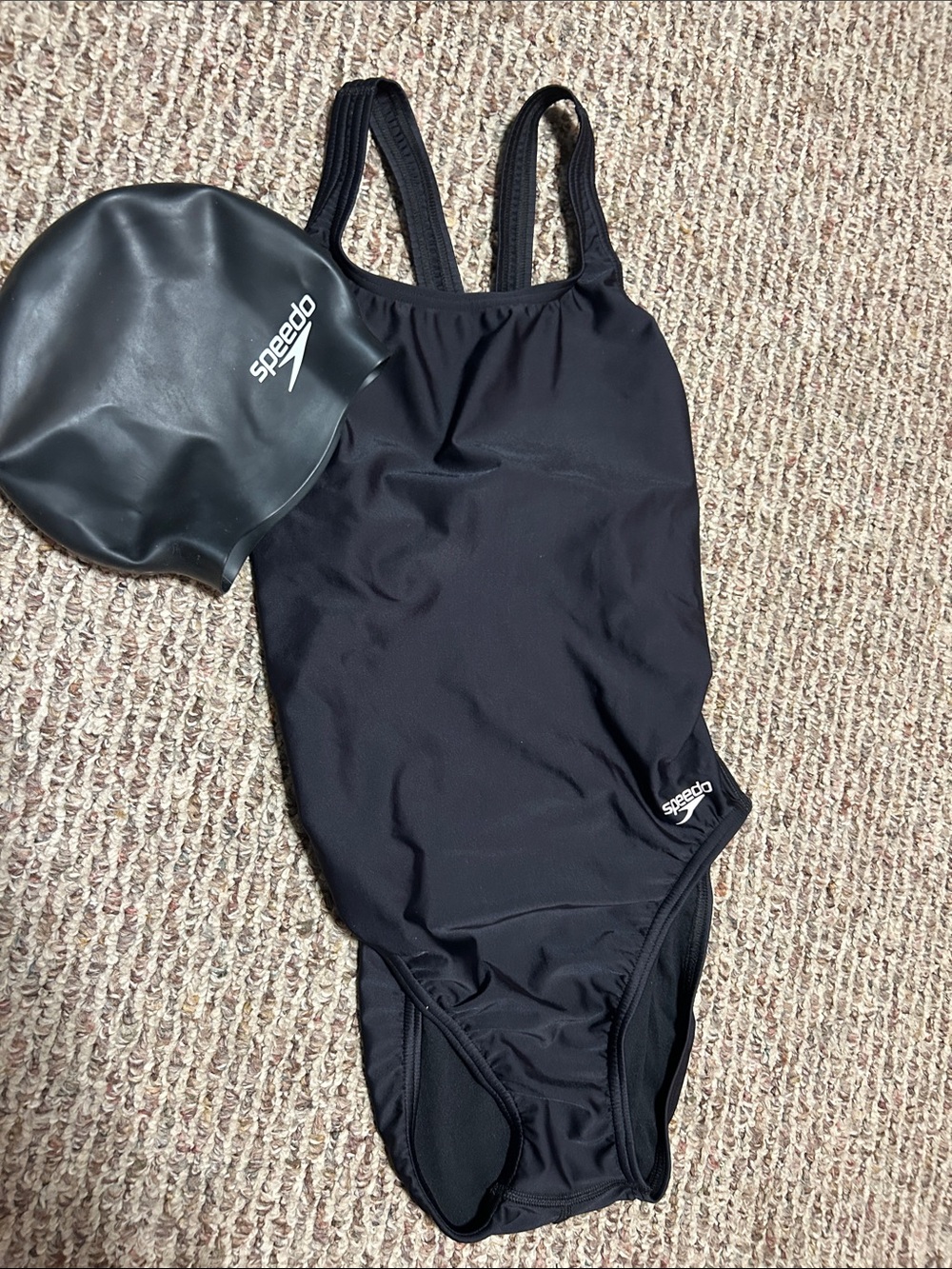 Speedo Black Women's One-Piece Training Swimsuit with Matching Cap